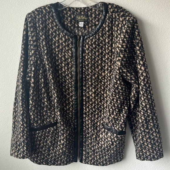 Bob Mackie jacket zip up size 1X tan and black polyester faux leather - Picture 1 of 10